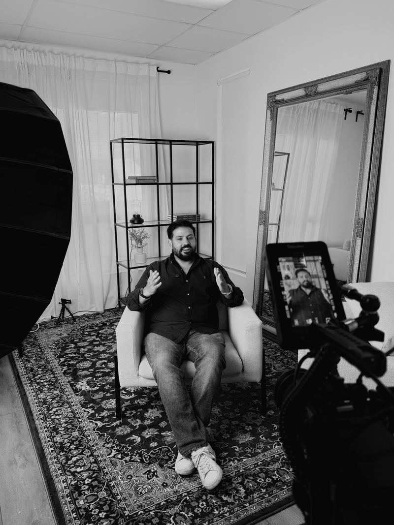 A client being filmed during a workshop session